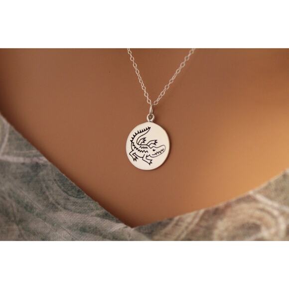 Sterling Silver Crocodile Charm Necklace, Crocodile Spirit Animal Charm Necklace - Picture 3 of 5